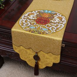 Thicken Extra Long Chinese Damask Table Runners for Wedding Party High density Luxury Jade Rectangular Silk Satin Table Cloth 300x33 cm