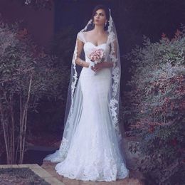Lace Mermaid Wedding Dresses Sheer Straps Appliques Lace Up Back Sweep Train Dubai Wedding Gowns Vestidos De Noiva Bridal Dress