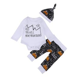 Newborn Baby Girls Boys Clothes Sets Little Printing Long Sleeve Romper+Long Pants+Hat 3Pcs Sets Toddler Clothing Outfits