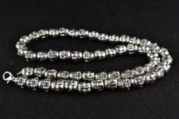 China Old Collectible Handwork Tibet Silver Carving Buddha Prayer Bead Necklace