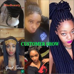Long natural black braided box braids synthetic lace front wigs with baby hair glueless braiding heat resistant Fibre hair