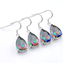 10 Pairs/Lot Luckyshine Fire Mystic Crystal Rainbow Zircon 925 Sterling Silver Russia American Australia Wedding Dangle Earrings