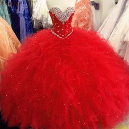 2018 Sexy Sweetheart Crystal Ball Gown Quinceanera Dresses With Beading Tulle Sweet 16 Dress Plus Size Lace Up Vestido De 15 Anos BQ01