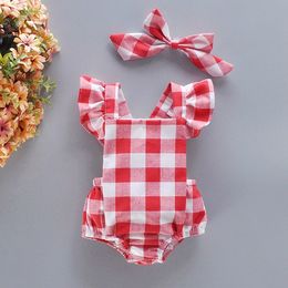 Fashion Newborn kids baby girls bodysuits baby girls lattice rompers jumpsuits outfits clothes 0-18M with headband