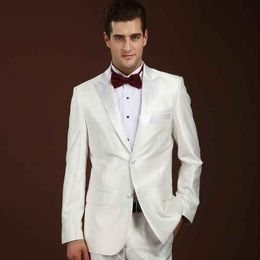 New Designe Two Button Lvory Groom Tuxedos Best Groomsmen Men Formal Suits Business Prom Suit Customize(Jacket+Pants+Bows Tie) NO;59