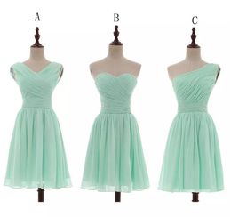 3 Mixed Styles Custom Made V-neck Chiffon A-line Knee-Length Bridesmaid Dresses Zipper Back Sleeveless Summer Beach Wedding Guest Dresses