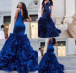 Mermaid Prom Dress Sexy Royal Blue Deep V-neck Long Formal Holidays Wear Graduation Evening Party Gown Custom Made Plus Size