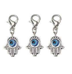 100Pcs Hamsa Hand Blue EVIL EYE Kabbalah Luck Charms lobster Clasp Dangle Charms For Jewellery Making findings