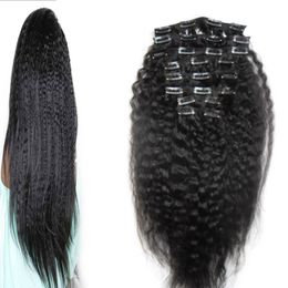 Remy Hair 8 Pieces And 120g/Set Natural Colour Coarse Yaki Kinky Straight Clip In Hair Extensions