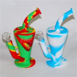 new Colourful silicone bong dab oil rig 10 4 tall Colourful glass water pipes 14mm male joint smoking hookahs