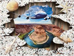 pvc vinyl floor wallpaper Canyon airplane beach shell living room bathroom 3D floor three-dimensional painting