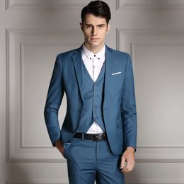 Blue Men Suit Slim Fit Business Suits Formal Blazer Wedding Suits Groom Prom Dress Tailored Tuxedo 3 Piece Blazer Jacket Terno Masculino