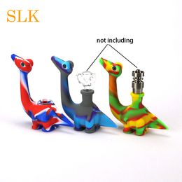 Mini 5.25 inch dinosaur glass bubbler pipe electric smoking vapor bongs platinum cured rubber silicone smoking water pipe 10 colors