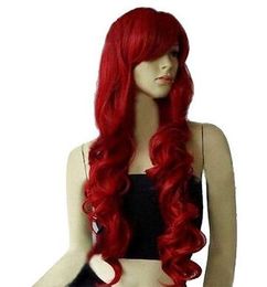 Fashion Women 80CM Lady Girl's Dark Red Long Wavy Curly Costum Anime Cosplay Wig