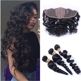 Silk Base Lace Frontal Loose Wave Human Hair Bundles Virgin Brazilian Hair 3 Bundles Deals With 13x4 Silk Base Lace Frontal Closure