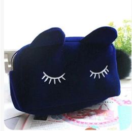 HOT Makeup Cosmetic Bags Cases Portable Cartoon Cat Coin Storage Case Travel Makeup Flannel Pouch Cosmetic Bag Free Shipping