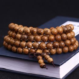 108 *0.8cm Prayer Beads Tibetan Buddhist Mala Buddha Bracelet Rosary Wooden Bangle Jewelry