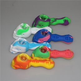 Silicone Hand Pipe Unbreakable Oil Burner Silicon Smoking Pipes Portable Dry Herb Tobacco Pipe with Detachable glass Bowl Heat Resistant