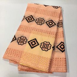 5Yards New fashion peach african cotton fabric and black embroidery swiss voile lace fabric for dress HS15-4