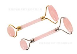 Pink Quartz Crystal Double-head Beauty Roller Neck Face Roller Massager Slimming Tool