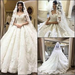 Elegant Lace Beads Floral Arabic Wedding Dresses Crystal Off Shoulder Arabia Bride Plus Size Saudi Dubai African Bridal Gowns Ball Custom