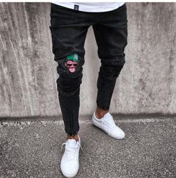 2019 Men Stylish Ripped denim Pants Biker Skinny Slim Straight Frayed Denim Trousers New Fashion skinny jeans trousers