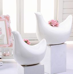 white ceramic Happy birds figurines home decor handicraft ornament crafts room decoration porcelain figurine doll for girls