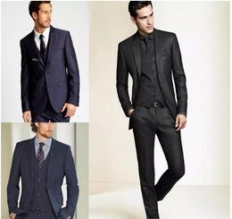 2018 New navy blue Formal Tuxedos Suits Men Wedding Suit Slim Fit Business Groom Suit Set S-4 XL Dress Suits Tuxedo For Men (Jacket+Pants)