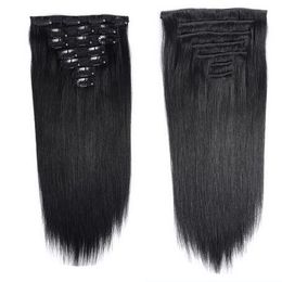 Machine Made Remy Straight Clip In Human Hair Extensions 100G 7pcs 100% Human Hair Clips In no shedding, tangle free