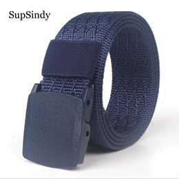 SupSindy men&women canvas nylon belt Fashion POM automatic buckle belts for women Outdoor tactical belt military male strap blue