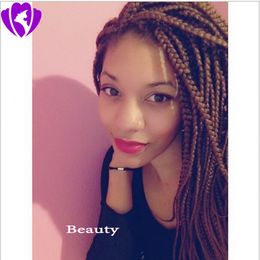 Micro Braid Medium Brown Synthetic Lace Front Heat Resistant brazilian full lace front Box Braids Wig for Black Women