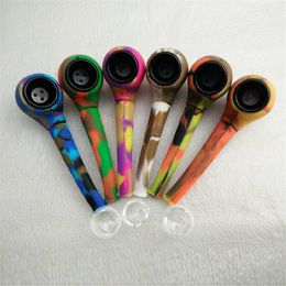 2018 New Mini Portable Silicon Pipe With Glass Bowl Tobacco Smoking Pipe Length 11.5cm Silicon Hand Spoon Pipe Rig Hookah Bongs