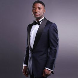 Men Suits 2018 Navy Blue Shawl Lapel Wedding Suits Bridegroom Groomsm Custom Made Slim Fit Casual Tuxedo Best Man Blazer Prom Jacket+Pants