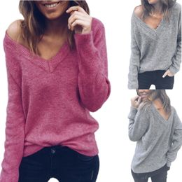 2018 herbst Winter 4 Farben Baumwolle Stricken Sexy Tiefem V-ausschnitt Langarm Tops T Shirt Für Frauen Off Schulter tops Tees Hemd