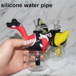new Creative Silicone Tobacco Smoking bong Cigarette Pipe Water Hookah Bongs 10 Colours Portable Shisha Hand Spoon Pipes Tools With glass Bowl