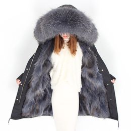 Women Winter Parkas 2018 Oversized Thicken Warm Cotton Real Raccoon Fur Collar Liner Coat Women Long Sleeve Long Jackets