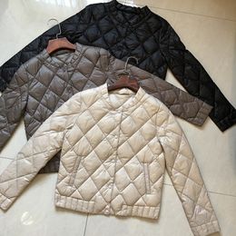 Winter new women's white duck down padded ling plaid diamond grid shape long sleeve short down coat jacket parkas MLXL