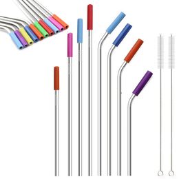 Silicone Straws Drinking Straws Bend Straight Reusable Food Grade 304 Stainless Steel Metal Straws with Cleaning Brush 80pcs