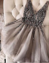 beading sequins prom cocktail dresses short sexy silver grey sweet 16 homecoming party gowns custom made