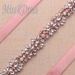 MissRDress Thin Rose Gold Bridal Belt Sash With Crystal Jeweled Ribbons Rhinestones Belt And Sashes For Wedding Dresses YS857237d