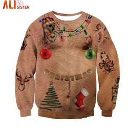 Ugly Christmas 3d Hoodies Sweatshirt Chest Hair Print Funny Hoodie Alisister Moletom Outerwear Unisex Tops Sudadera Hombre