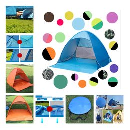간단한 텐트 빠른 자동 열기 야외 텐트 2 ~ 3 인용 캠핑 대피소 비치 여행용 잔디 36 UV 텐트