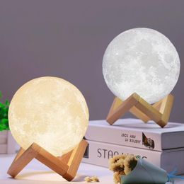 LED Night 3D Lua Mágica LED luar Lâmpada de mesa USB recarregável Luz 3D Cores Stepless para a decoração Home