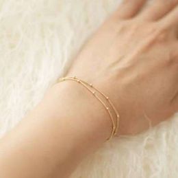 FAMSHIN Summer bracelets & bangles Dainty Double-Layer Satellite Chain Gold Bracelet Wedding Gift