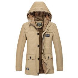 Winter jacket Men's Winter Medium Length Hoodie Plus Size Thicken Cotton Windbreaker Coat #1023 A#733