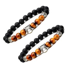 New Leopard Head Tiger Eye 8mm Black Lava Stone Beads Bracelet DIY Aromatherapy Essential Oil Perfume Diffuser Yoga Jewellery