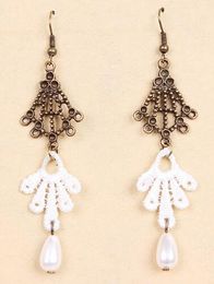 new hot Professional jewelry retro lace earrings with water drop pearl elegant long earrings stylish classic delicate elegance