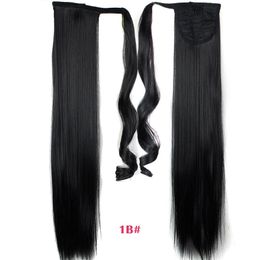 Long Wrap On Synthetic Straight Ponytails for Women Natural Clip In Hair Extension Hairpieces Blonde False Hair