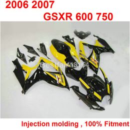 Free custom Injection Moulding fairing kit for SUZUKI GSXR600 GSXR750 2006 2007 yellow black GSXR 600 750 06 07 CV45