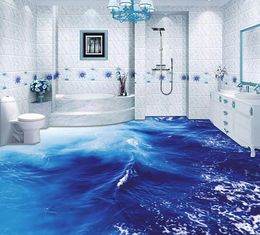 Sea waves bathroom living room floor pvc flooring waterproof Self-adhesive 3d wall murals wallpaper